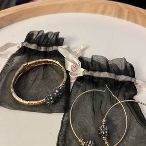 Chico's Gold and Black Rhinestone Bracelet and Earrings